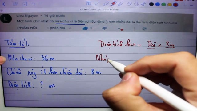 Diện tích hình chữ nhật dạng toán tổng và hiệu lớp 4