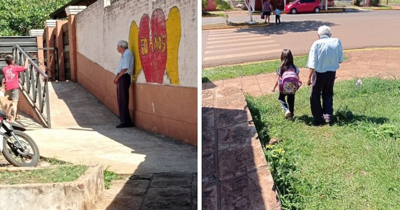 Un arrière-grand-père de 91 ans attend chaque jour son arrière-petite-fille devant l'école
