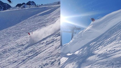 'Skier goes for a GAINER off a cliff for the first time *BAD IDEA*'