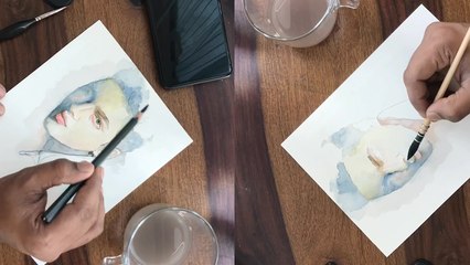 'Thoughtful artist produces IMPECCABLE watercolor portrait of his friend '