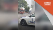 Nahas: Trak polis terbakar, penunggang motosikal maut