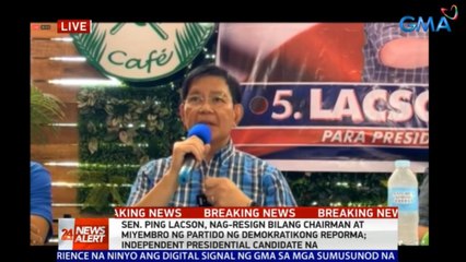 Sen. Ping Lacson, nag-resign bilang chairman at miyembro ng Partido ng Demokratikong Reporma