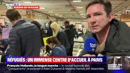 下载视频: Au cœur de l'immense centre d'accueil des réfugiés ukrainiens à Paris