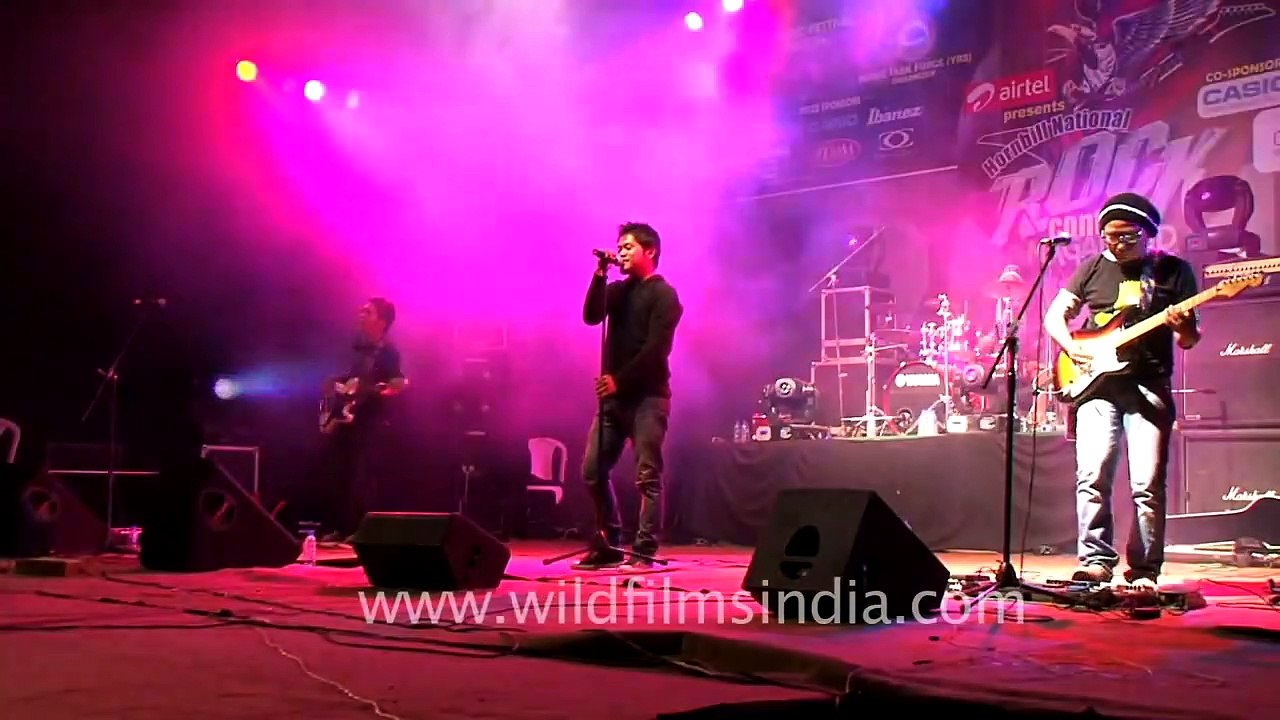 Powerful Indian rock bands on-stage at the  Hornbill National Rock Contest
