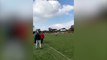 A video of a 12-year-old goalkeeper scoring a David Beckham-style wonder goal from the half-way line to snatch a last minute win has gone viral