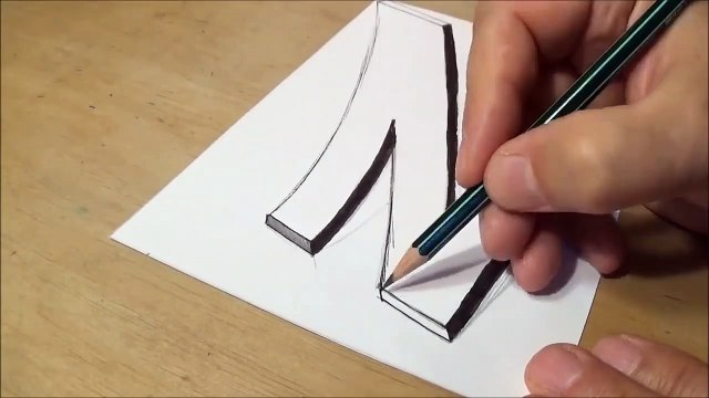 How to Draw 3D curved Letter N - Trick Art With Graphite Pencils - Inverse Perspective