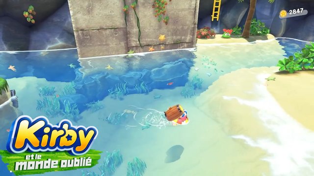 Plage à l’abandon Kirby et le monde oublié : Waddle, noix toc toc, enseigne... ne rien louper