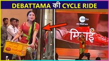 Debattama Saha Takes Grand Entry On Cycle l Mithai Show Launch