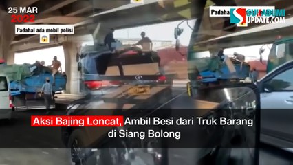 Aksi Bajing Loncat, Ambil Besi dari Truk Barang di Siang Bolong