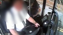 Shocking footage shows moment crazed passenger grabbed bus wheel as it travelled along road before being detained by off-duty cop