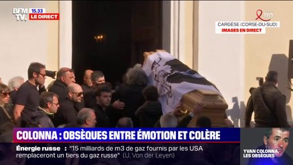 Le cercueil d'Yvan Colonna, recouvert d'un drapeau corse, entre dans  l'église de Cargèse - Vidéo Dailymotion