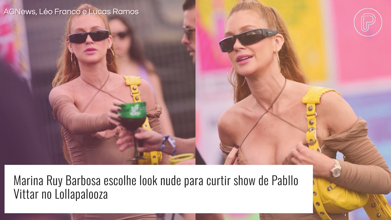 Marina Ruy Barbosa no Lollapalooza: atriz usa tubinho nude com decote profundo para curtir festival. Fotos!