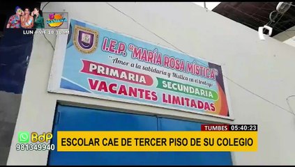 ¡Imágenes impactantes! Tumbes: Escolar cae desde tercer piso de colegio