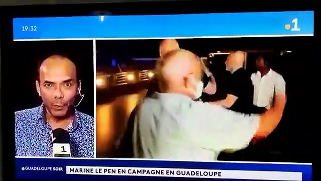Les images de Marine Le Pen violement bousculée en Guadeloupe en pleine émission et évacuée par ses services de sécurité alors que des militants d'extrême gauche veulent s'en prendre à elle