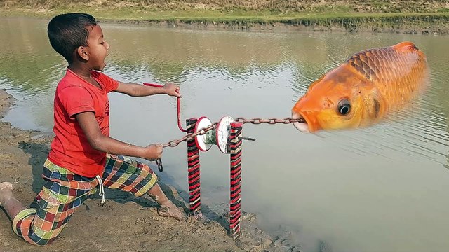 Best Hook Fishing Video 2022 | Traditional Boy Catching Big fish With Plastic Box in River