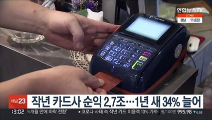 작년 카드사 순익 2.7조…1년 새 34% 늘어