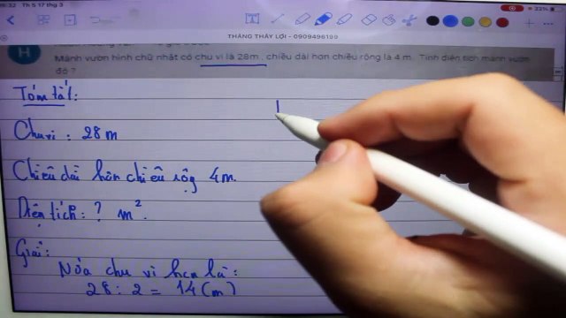 Mảnh vườn hình chữ nhật có chu vi chiều dài hơn chiều rộng Tính diện tích hình chữ nhật