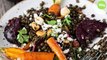Salade de lentilles aux carottes et betterave rôties, féta et noisettes