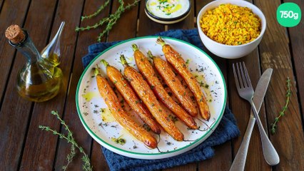 Carottes rôties, couscous et sauce yaourt