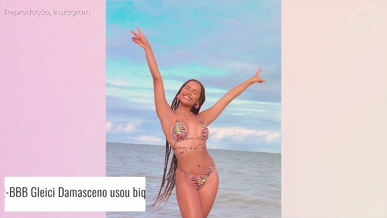 Gleici Damasceno posa de biquíni e bumbum volumoso chama atenção em fio-dental