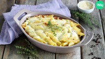 Gratin de penne au confit de canard et champignons