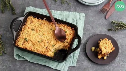Crumble aux pommes de terre, lardons et poireaux