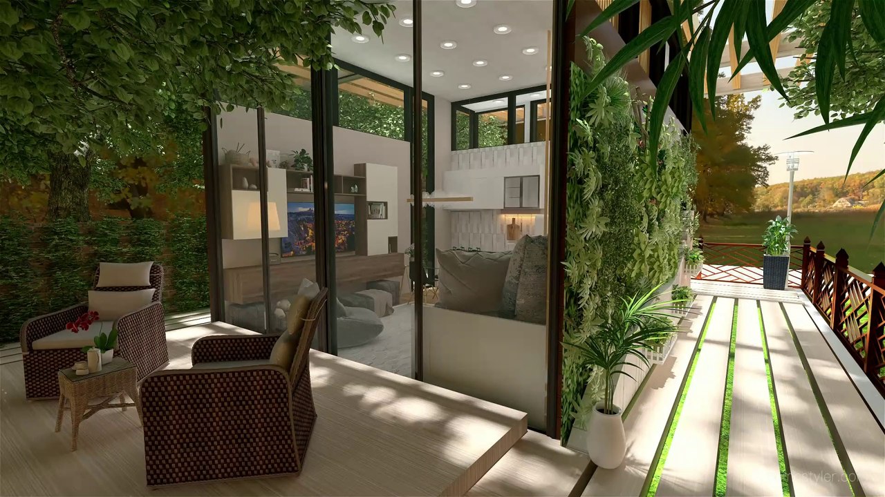 32 Sqm. Charming Cozy Minimalist Tiny Home with Wall Exterior Outdoor Garden