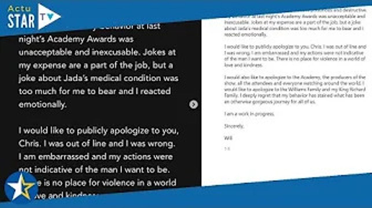 Will Smith gifle Chris Rock aux Oscars : l'acteur oscarisé enchaîne les excuses publiques