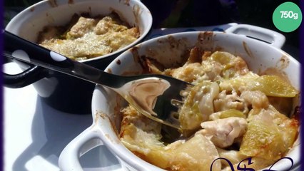Cassolette poireaux-poulet sauce à la moutarde