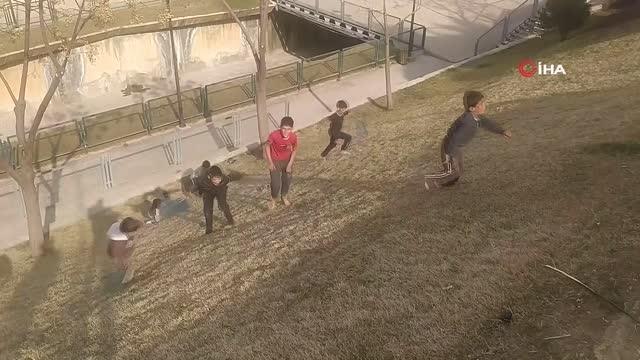 Tehlikeye aldırış etmediler... Dere yatağı kenarındaki yeşil alanda böyle kaydılar