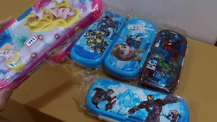 Unboxing and Review of frozen, Avengers Magnetic Pencil Box with White Board and Marker Inside