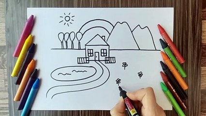 SCENERY DRAWING FOR KIDS | VERY EASY SCENERY | NATURE DRAWING FOR KIDS -  video Dailymotion