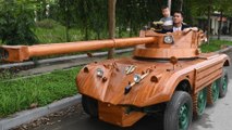 Vietnamese carpenter and son ride in ‘tank’ created from old van