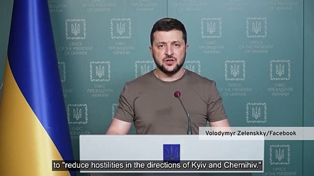Volodymyr Zelenskky urges Ukrainians to be vigilant as Russia talks lead to reduced attacks