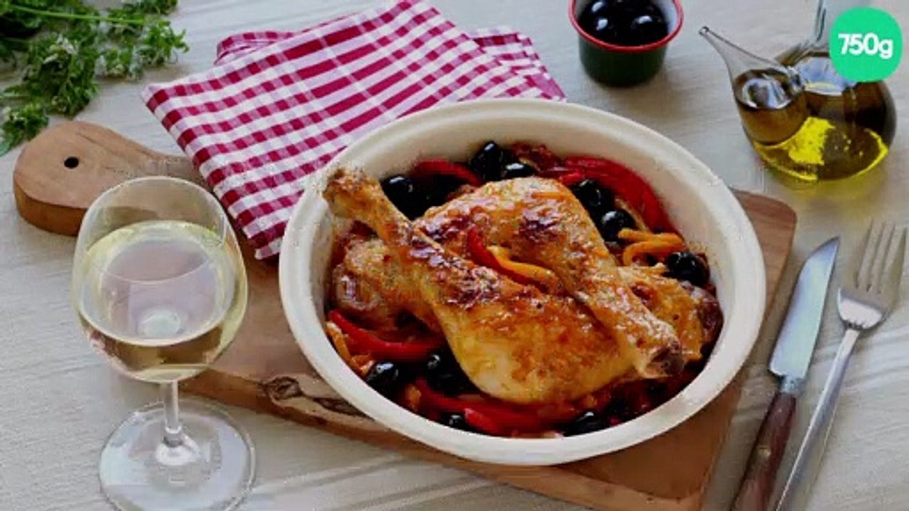 Cuisses de Poulet du Périgord au chorizo, poivrons et olives noires