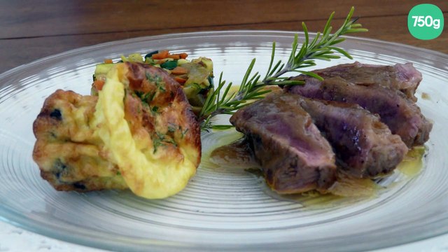 Noisettes d'agneau au petits légumes et son flan aux cèpes