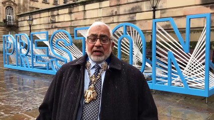 The Preston Sculpture sign on the Flag Market