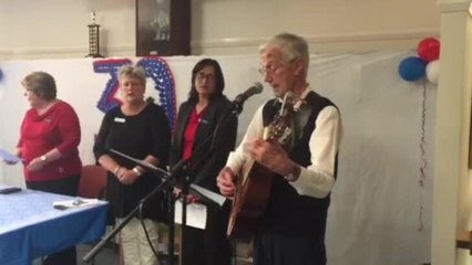 Pat Alexander performs the Australian national anthem at RFBI Bathurst Masonic Centre's 30th birthday event