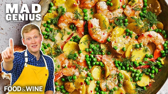 Justin Chapple Makes Buttery Shrimp with Peas and Potatoes | Mad Genius | Food & Wine