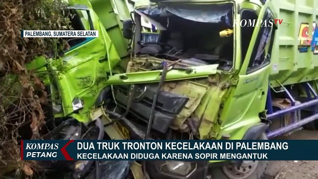 Detik-detik Dua Truk Tronton di Palembang Tabrakan, Kedua Sopir Alami Luka-luka!