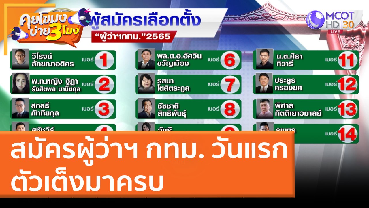 สมัครผู้ว่าฯ กทม. วันแรก ตัวเต็งมาครบ (31 มี.ค. 65) คุยโขมงบ่าย 3 โมง