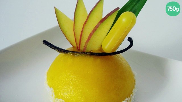 Entremet vanille bourbon, fruits exotiques, mangue, noix de coco