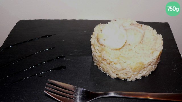 Risotto aux noix de Saint-Jacques, crème fraîche et oignons