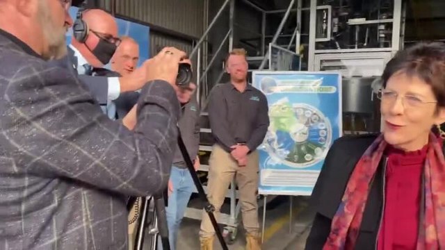 Linda Hurley, wife of Governor General David Hurley, finishes off a press conference with a song, “You are my sunshine”.