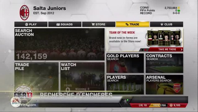 FIFA 13 : Les Enchères de FIFA 13 Ultimate Team