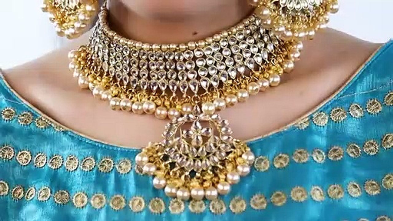 Kundan Gold Plated Wedding Jewellery Pearl Choker Necklace Set