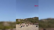 Yamaç paraşütüyle sahilde kadına çarptı