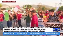 ¡Protesta! Operarios denuncian incumplimiento del Salario Mínimo en maquila en Villanueva, Cortés