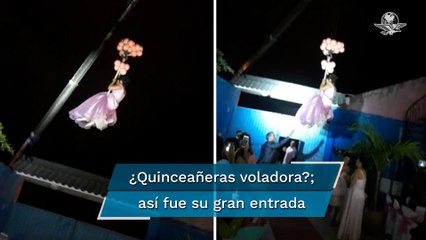 Entrada triunfal! Quinceañera llega a su fiesta con ayuda de grúa y se vuelve viral