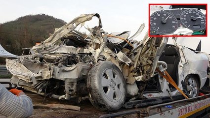 Kontrolden çıkan otomobil tıra çarptı, hız göstergesi 180'de takılı kaldı: 2 ölü, 1 yaralı